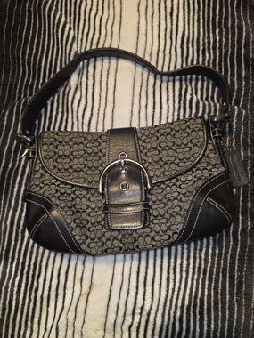 Coach Signature Canvas and Leather Shoulder Bag in Charcoal/Black